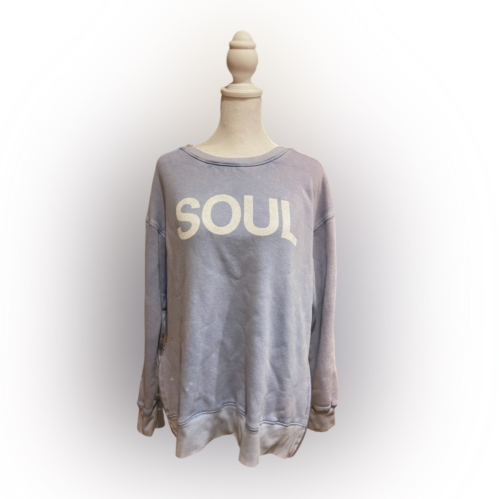 Sundry x Soulcycle SOUL Sweatshirt Zipper Sides Faded Overdye Blue Medium - Picture 2 of 8